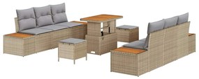 Conjunto de Sofá de Jardim de 9 Peças com Almofadas Bege de Polyrattan