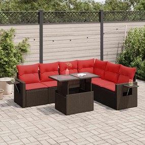 7 pcs conjunto sofás jardim almofadões vime PE/acácia cinzento
