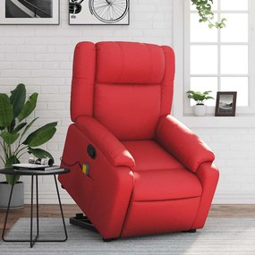 Poltrona massagens reclinável elevatória couro artif. vermelho