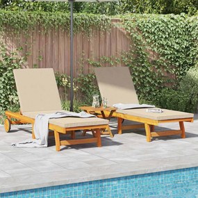Camas de Sol vidaXL 2 pcs com Rodas e Almofada de Madeira Maciça de Acácia