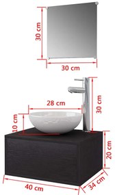 Conjunto móveis casa de banho 4 pcs com bacia e torneira, preto