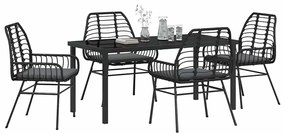 Conjunto de Jantar de Jardim com 5 Peças e Almofadas, Ratan Preto