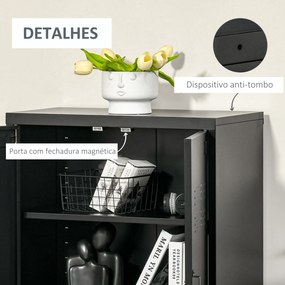 Armário de Metal de Armazenamento com Dupla Porta 2 Prateleiras com Altura Ajustável Armário para Escritório 75x33x110cm Preto
