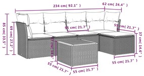 6 pcs conj. sofás jardim c/ almofadões vime PE bege misturado