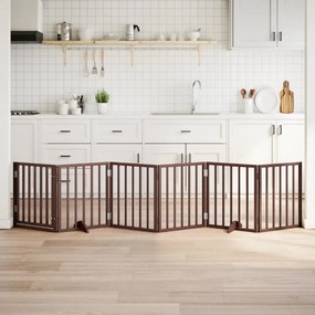 vidaXL Portão p/ cães c/ porta dobrável 6 painéis 300cm álamo castanho