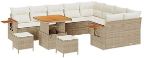 Conjunto de Sofá de Jardim vidaXL 12 Peças com Almofadas Bege Vime Pol