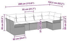 Conjunto de Sofá de Jardim com 7 Peças e Almofadas Castanho Poli Ratta