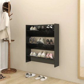 vidaXL Sapateira de parede derivados de madeira preto brilhante