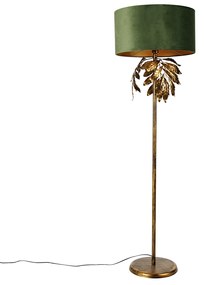 Candeeiro de pé vintage dourado antigo com cúpula verde - Linden Clássico / Antigo