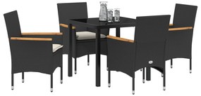 Conjunto de Jantar de 5 Peças com Almofadas em Polirattan Preto