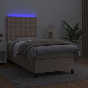 Cama box spring c/ colchão/LED 90x200cm couro artif. cappuccino