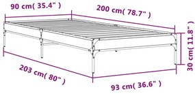 Estrutura de cama derivados de madeira e metal cinzento sonoma