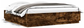 vidaXL Estrutura cama c/ luzes LED derivados madeira carvalho fumado