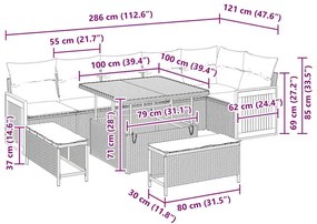 Conjunto de Sofá de Jardim de 9 Peças com Almofadas Cinza Polyrattan A