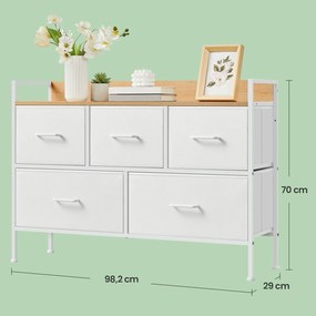 Cómoda armário 5 gavetas em tecido com puxadores 29 x 98,2 x 70 cm branco-carvalho bege
