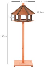 Casa para Pássaros de Pé de Madeira Maciça Ø52x130cm com Teto Comedouro para Aves Silvestres para Exterior Jardim Natural