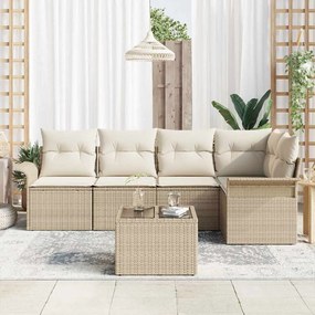 Conjunto de Sofá para Jardim com 6 Peças e Almofadas Marrom em Rattan