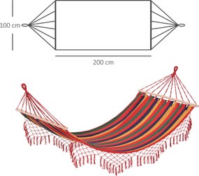 Cama Rede de Jardim 200x100 cm Rede Suspensa com Travessas de Madeira para Pátio Varanda Campismo Multicolor