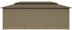 Gazebo c/ cortinas 600x298x270 cm 180 g/m² cinzento-acastanhado