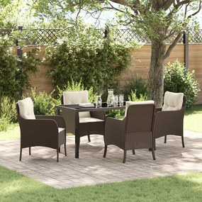 vidaXL Conjunto de Jantar de Jardim com Almofadas Vime Poly Castanho