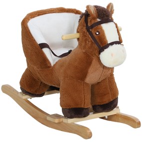 Cavalo Baloiço para Crianças de 18-36 Meses com Sons Cinto de Segurança e Base de Madeira Carga 25 kg 68x33x45 cm Castanho