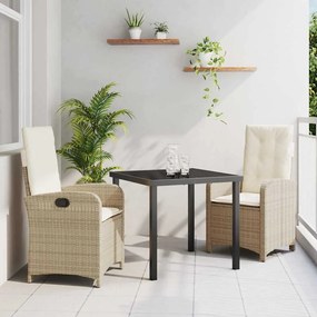 vidaXL Conjunto de Jantar de Jardim com Almofadas Bege Rattan Poliéster