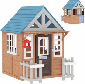AIYAPLAY Cabana infantil exterior em madeira, casa infantil exterior/interior com portinhola, cozinha de brincar, castanho | Aosom Portugal