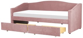 Cama de solteiro com arrumação em tecido rosa 90 x 200 cm VITTEL Beliani