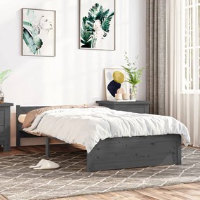 vidaXL Estrutura cama pequena solteiro 75x190 cm madeira maciça cinza