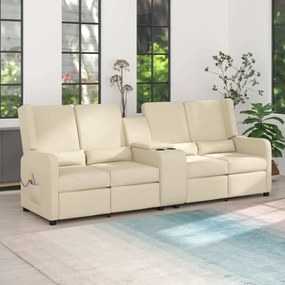 vidaXL Sofá massagens reclinável 4 lug. c/ suporte copos cor creme