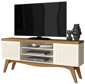 Móvel TV LIS – 160x38x70,5 cm – MDP Casca de Ovo e Coral com Portas De