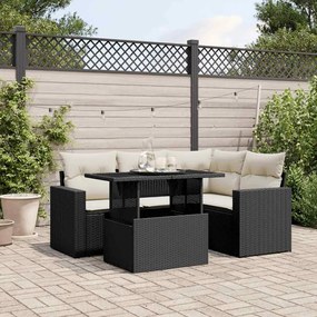5 pcs conjunto sofás de jardim com almofadões vime PE preto
