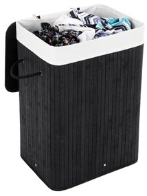 Cesto de roupa de bambu SONGMICS, cesto de roupa dobrável de 72 L, cesto de armazenamento retangular com 3 alças, 40 x 30 x 60 cm, preto LCB10B