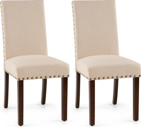 Conjunto de 2 Cadeiras de Jantar Estofadas, 44,5 x 67 x 96 cm, Assento Acolchoado, Bege