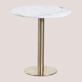 Mesa De Bar Redonda Em Pedra Natural Xiren Mármore Branco Guangxi & Ø70 Cm & Ouro Champagne - Sklum