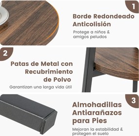 Mesa Auxiliar Redonda de 2 Níveis, 43 x 39 x 55 cm, Estrutura Metálica Robusta, Castanho