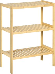 HOMCOM Estante Bambu 3 Níveis Organizador Multifuncional Casa Banho Cozinha Sala Estar Prática Elegante 62x33x80cm Madeira Natural | Aosom Portugal