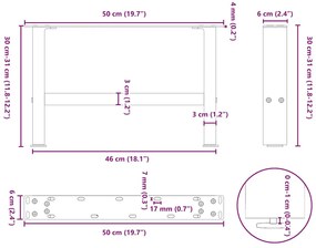 Pés para mesa de centro pretos 2 peças 50x(30-31) cm aço