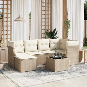 7 pcs conjunto de sofás p/ jardim com almofadões vime PE bege