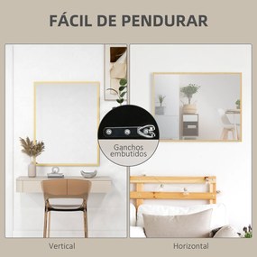 Espelho de Casa de Banho 70x90 cm Espelho de Parede Decorativo para Sala Entrada Corredor Horizontal ou Vertical Madeira