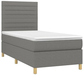 Cama box spring c/ colchão e LED 90x190 cm tecido cinza-escuro