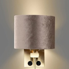 Wandlamp brons met velours kap taupe 18cm - Brescia Combi Clássico / Antigo,Moderno