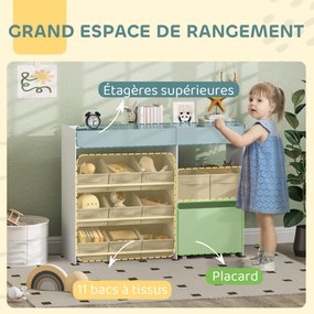 Estante para brinquedos infantis e livros 105 x 30 x 80 cm, com 11 caixas de arrumação em tecido não tecido, branca e cinza