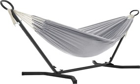 Cama de rede Jardim com suporte estrutura preta, rede cinzenta