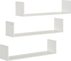 HOMCOM Conjunto 3 Prateleiras Flutuantes Mdf Efeito Madeira Branca 80x18x18 cm Kit de Fixação | Aosom Portugal
