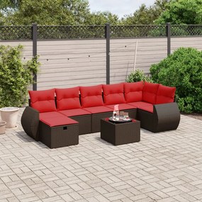 vidaXL 8 pcs conjunto sofás de jardim c/ almofadões vime PE castanho