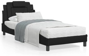 vidaXL Cama com colchão 90x200 cm couro artificial preto
