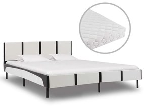 vidaXL Cama com colchão 140x200 cm couro artificial branco e preto