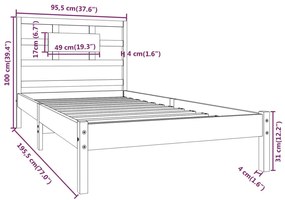 Estrutura de cama solteiro 90x190 cm madeira maciça branco