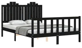 Estrutura de cama com cabeceira 140x190 cm madeira maciça preto